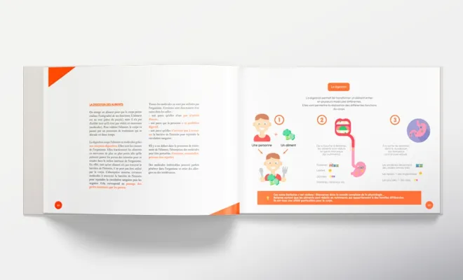 Graphiste mise en page d'un livre illustré sur la nutrition à Trémeur