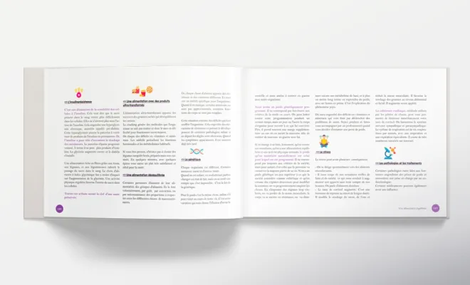Graphiste mise en page d'un livre illustré sur la nutrition à Trémeur