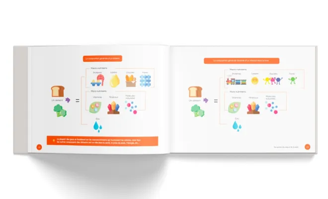 Graphiste mise en page d'un livre illustré sur la nutrition à Trémeur